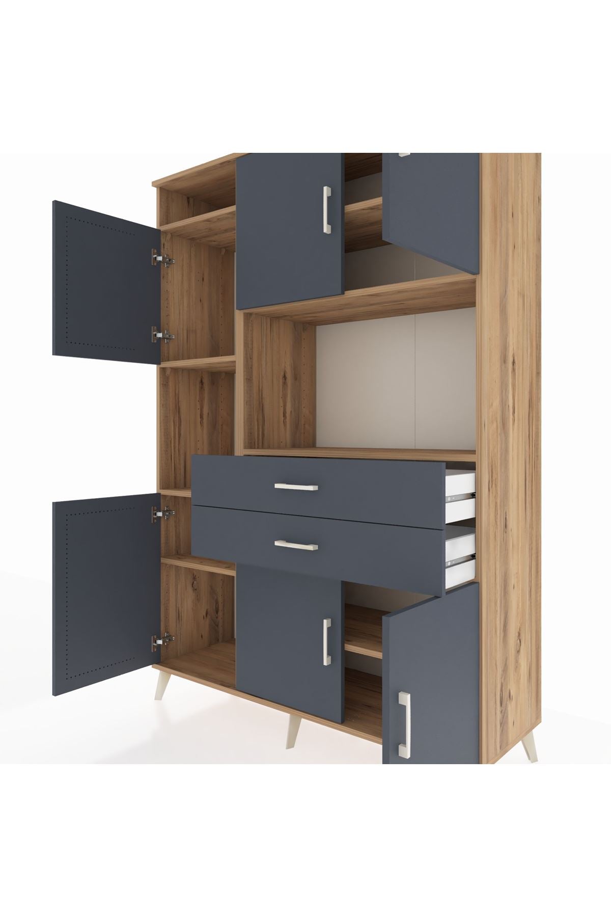 Hyperion Dolap 8 Raflı 2 Çekmeceli 6 Kapaklı 132x44x195 Çam-Antrasit/Antrasit