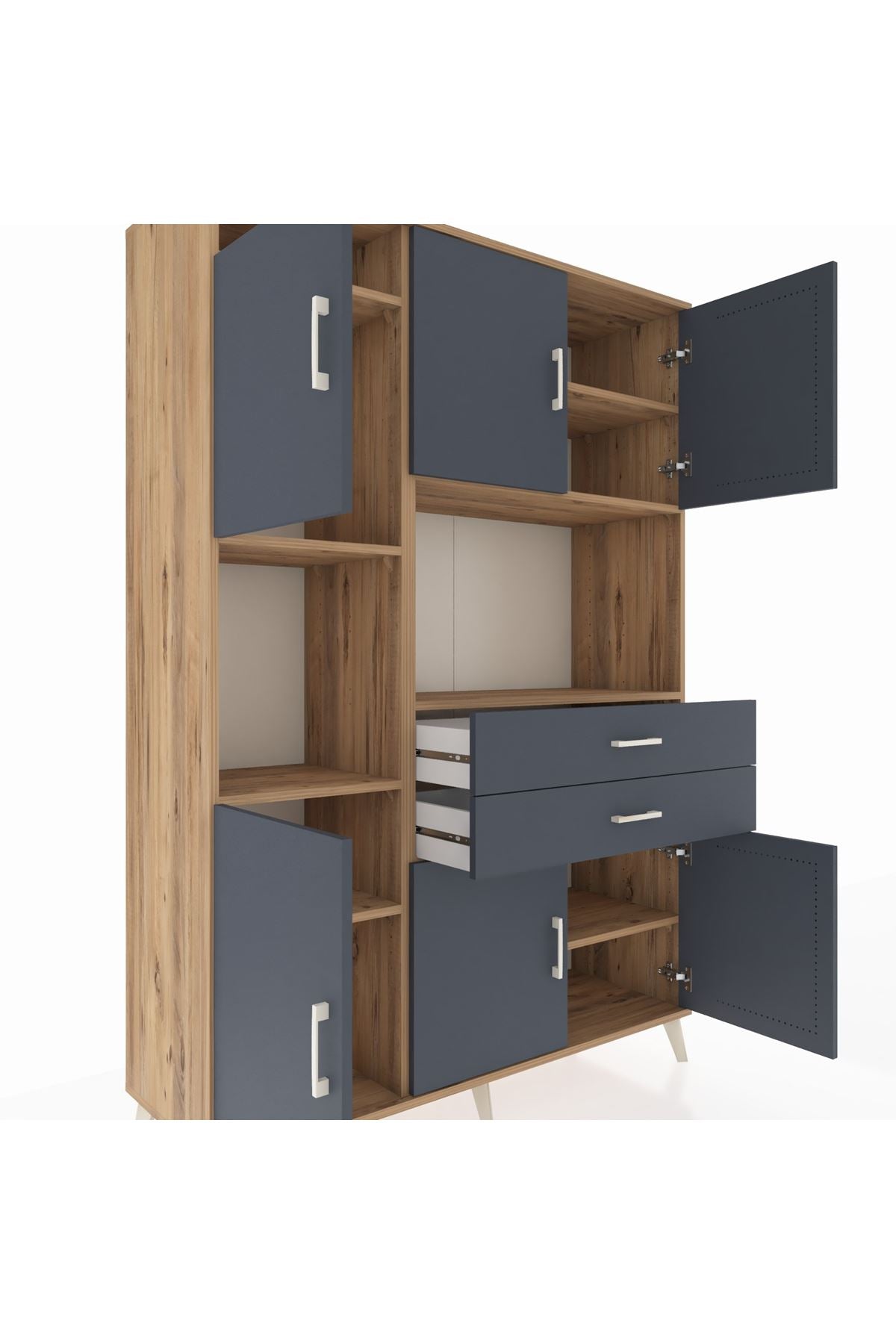 Hyperion Dolap 8 Raflı 2 Çekmeceli 6 Kapaklı 132x44x195 Çam-Antrasit/Antrasit