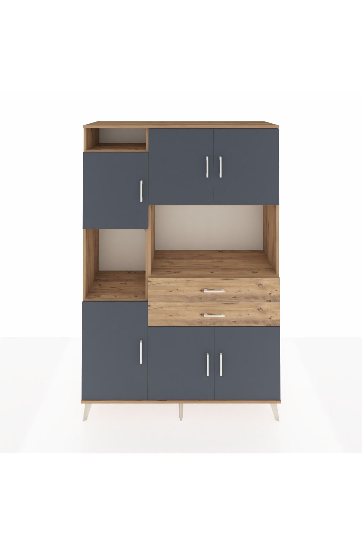 Hyperion Dolap 8 Raflı 2 Çekmeceli 6 Kapaklı 132x44x195 Çam-Antrasit/Çam