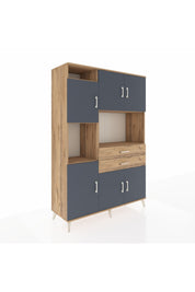 Hyperion Dolap 8 Raflı 2 Çekmeceli 6 Kapaklı 132x44x195 Çam-Antrasit/Çam