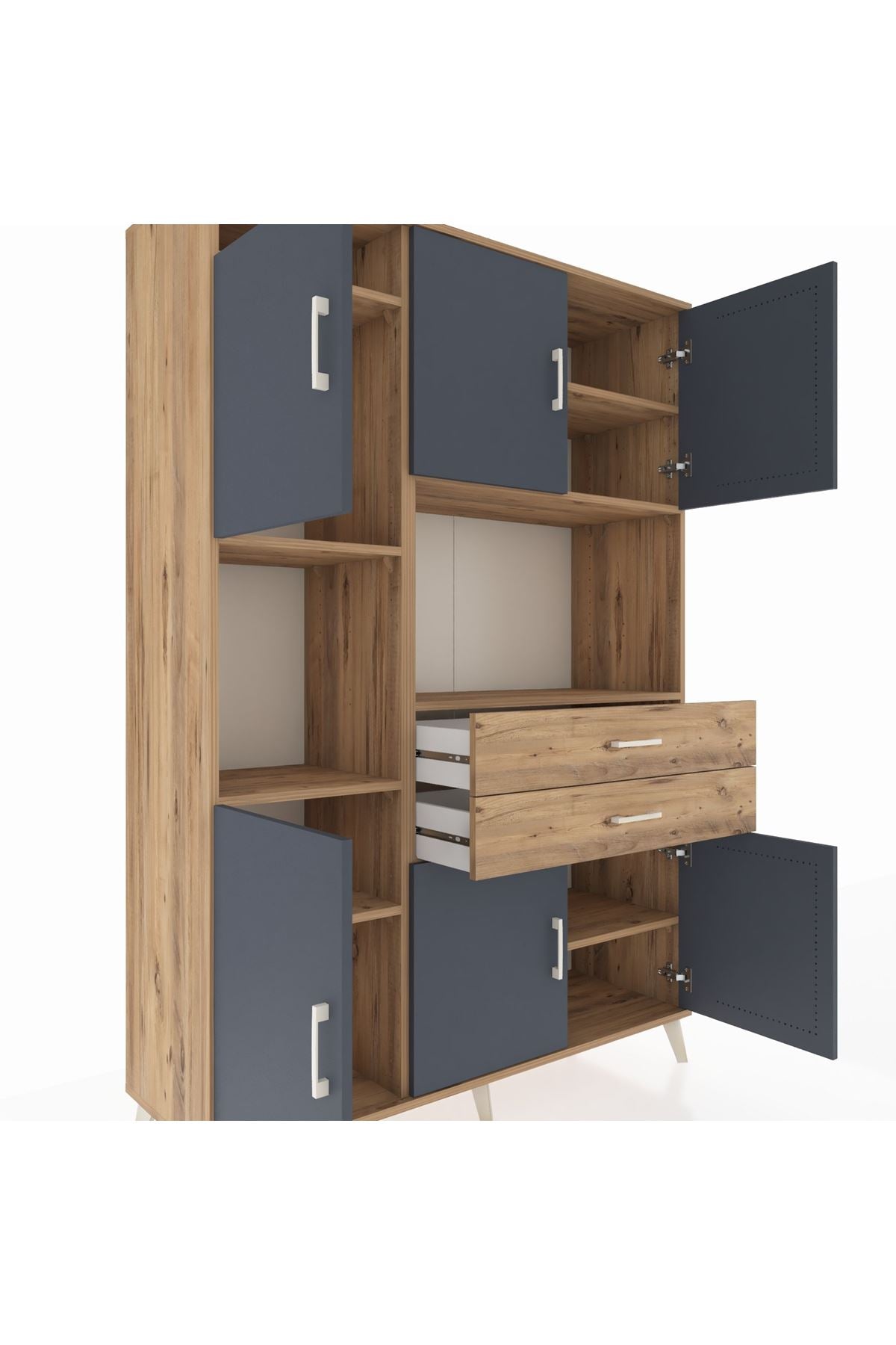 Hyperion Dolap 8 Raflı 2 Çekmeceli 6 Kapaklı 132x44x195 Çam-Antrasit/Çam