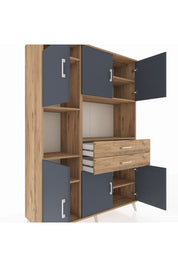 Hyperion Dolap 8 Raflı 2 Çekmeceli 6 Kapaklı 132x44x195 Çam-Antrasit/Çam