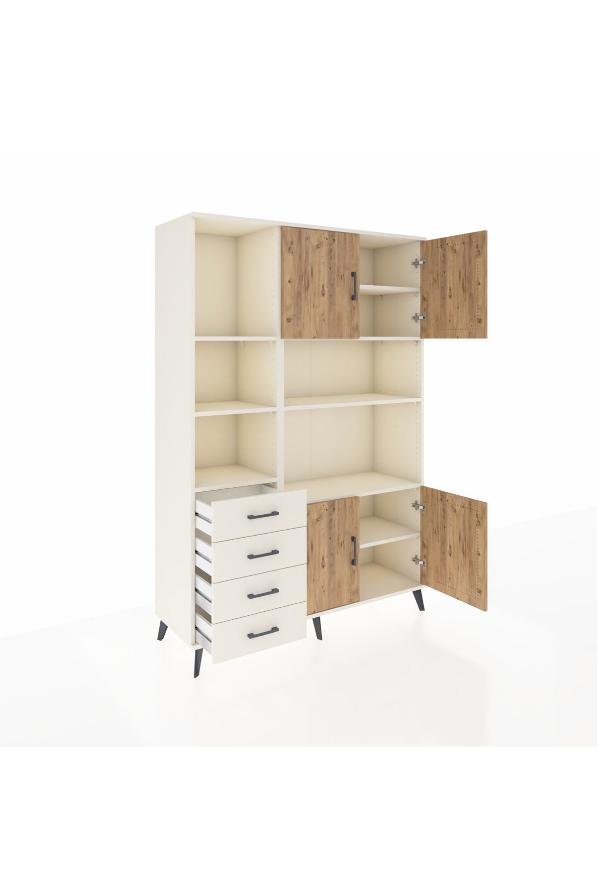 Hyperion Dolap 8 Raflı 4 Çekmeceli 4 Kapaklı 132x44x195 Aytaşı-Çam/Aytaşı