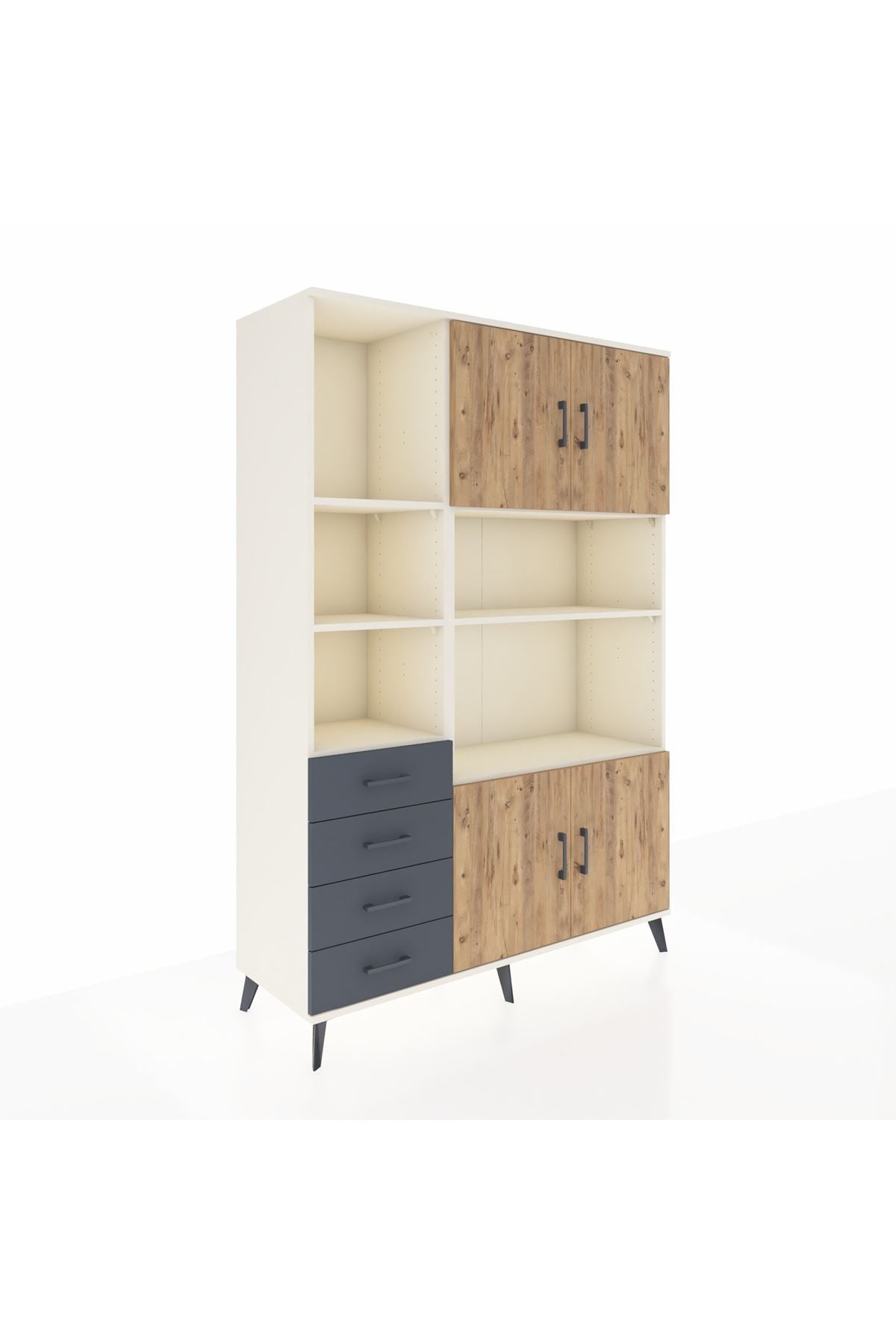 Hyperion Dolap 8 Raflı 4 Çekmeceli 4 Kapaklı 132x44x195 Aytaşı-Çam/Antrasit