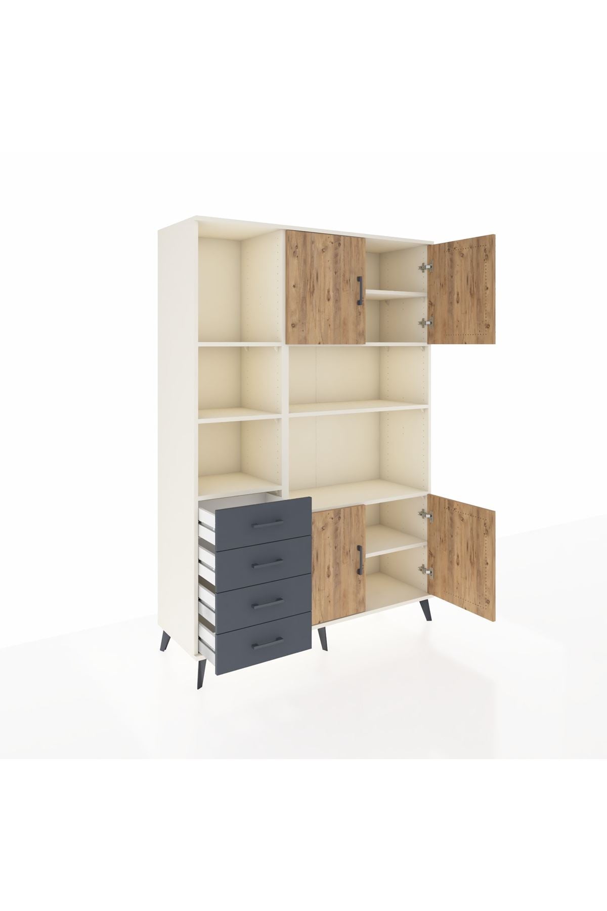 Hyperion Dolap 8 Raflı 4 Çekmeceli 4 Kapaklı 132x44x195 Aytaşı-Çam/Antrasit