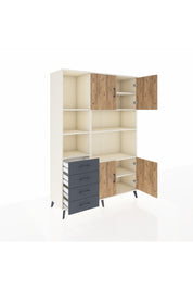 Hyperion Dolap 8 Raflı 4 Çekmeceli 4 Kapaklı 132x44x195 Aytaşı-Çam/Antrasit
