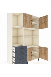 Hyperion Dolap 8 Raflı 4 Çekmeceli 4 Kapaklı 132x44x195 Aytaşı-Çam/Antrasit