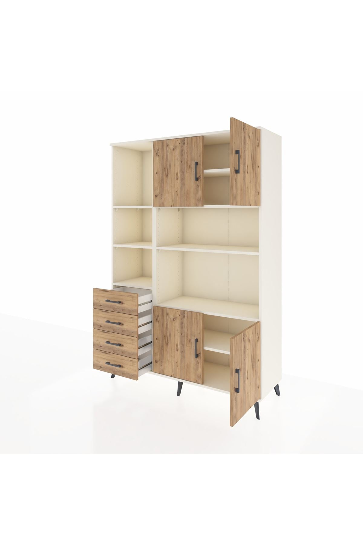 Hyperion Dolap 8 Raflı 4 Çekmeceli 4 Kapaklı 132x44x195 Aytaşı-Çam/Çam