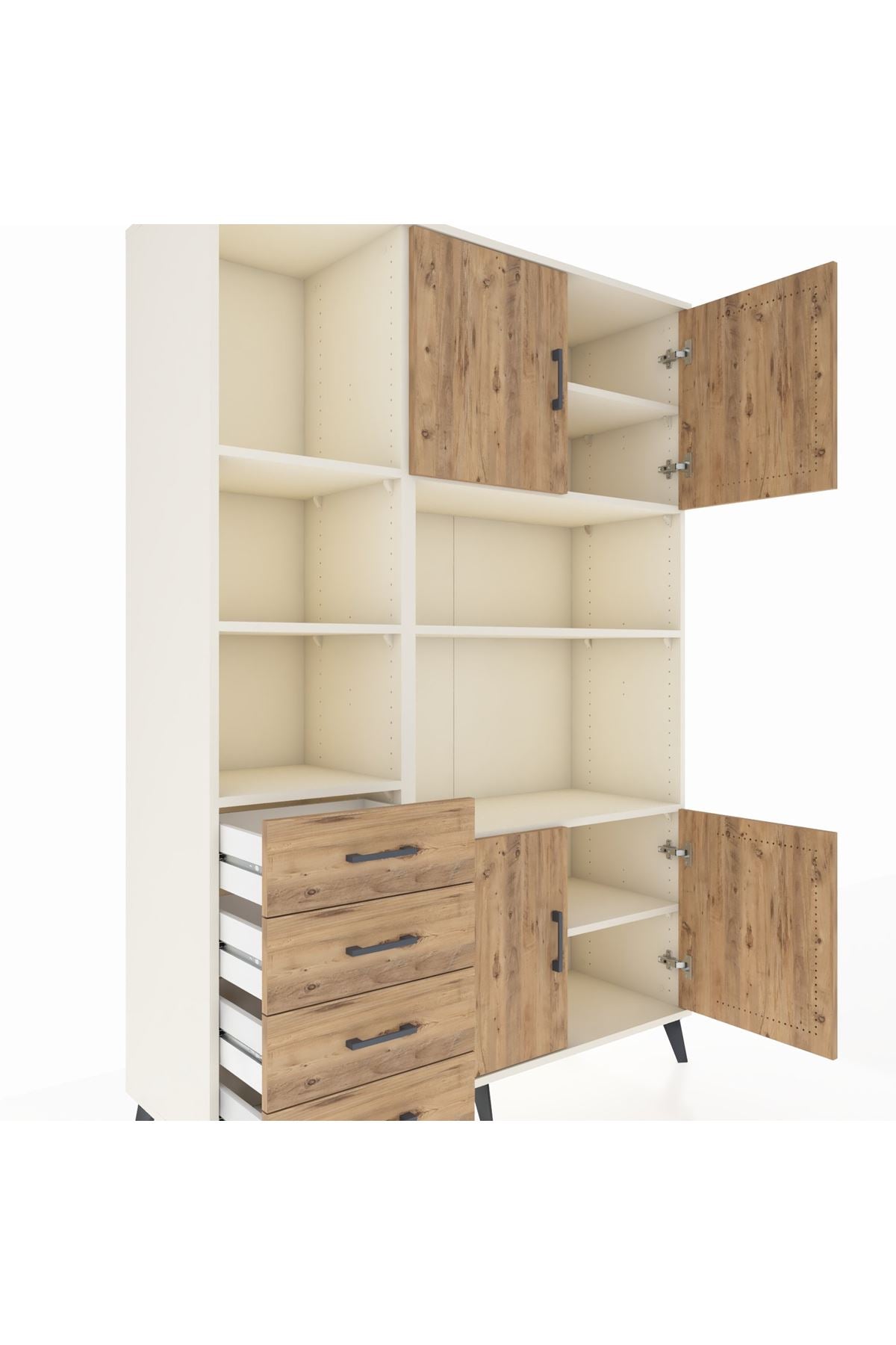 Hyperion Dolap 8 Raflı 4 Çekmeceli 4 Kapaklı 132x44x195 Aytaşı-Çam/Çam