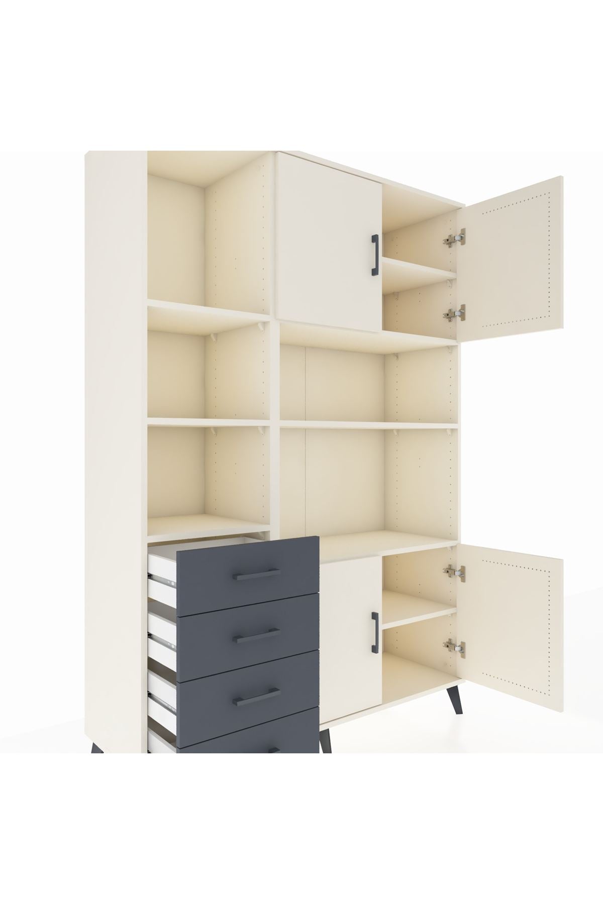 Hyperion Dolap 8 Raflı 4 Çekmeceli 4 Kapaklı 132x44x195 Aytaşı-Aytaşı/Antrasit