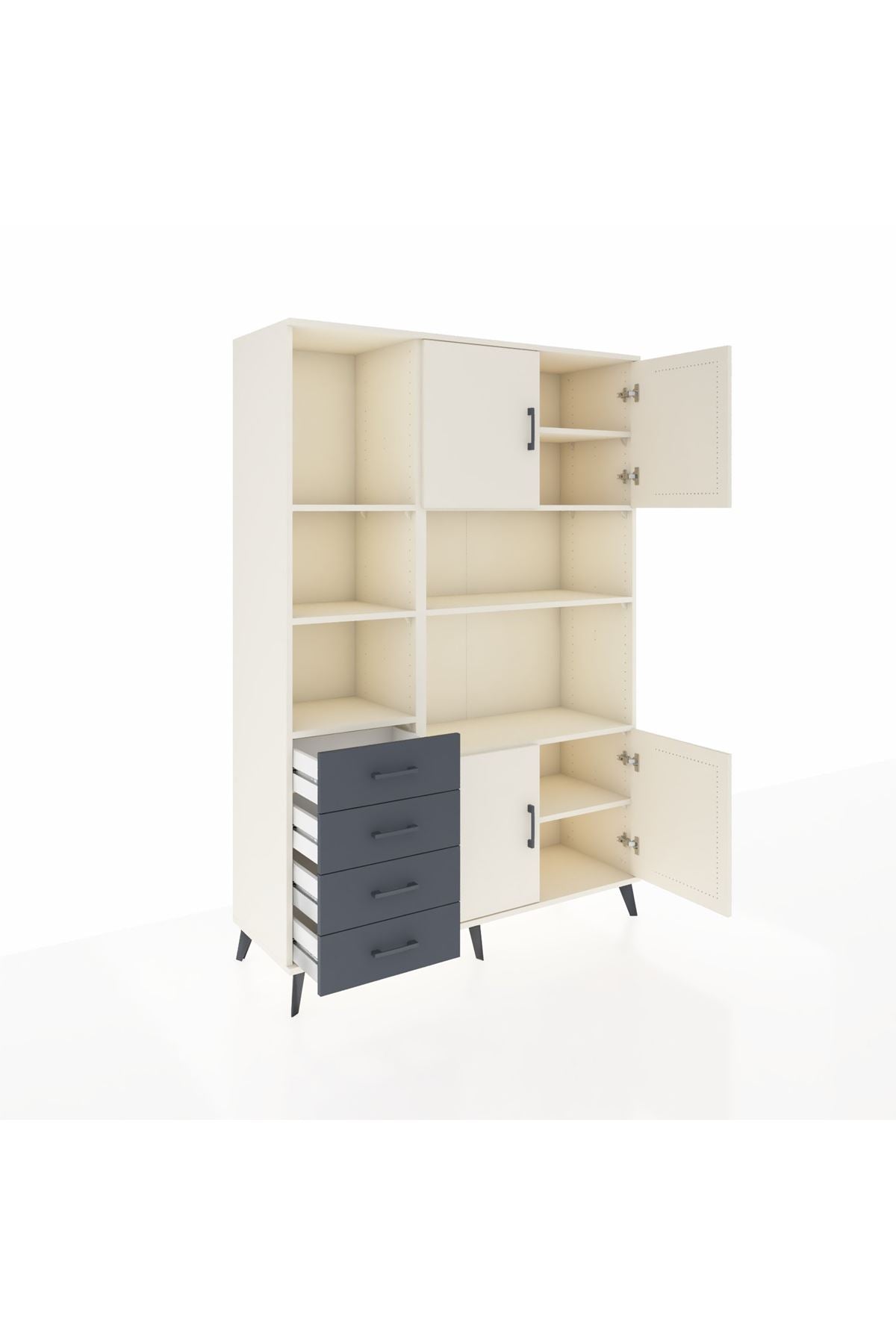 Hyperion Dolap 8 Raflı 4 Çekmeceli 4 Kapaklı 132x44x195 Aytaşı-Aytaşı/Antrasit