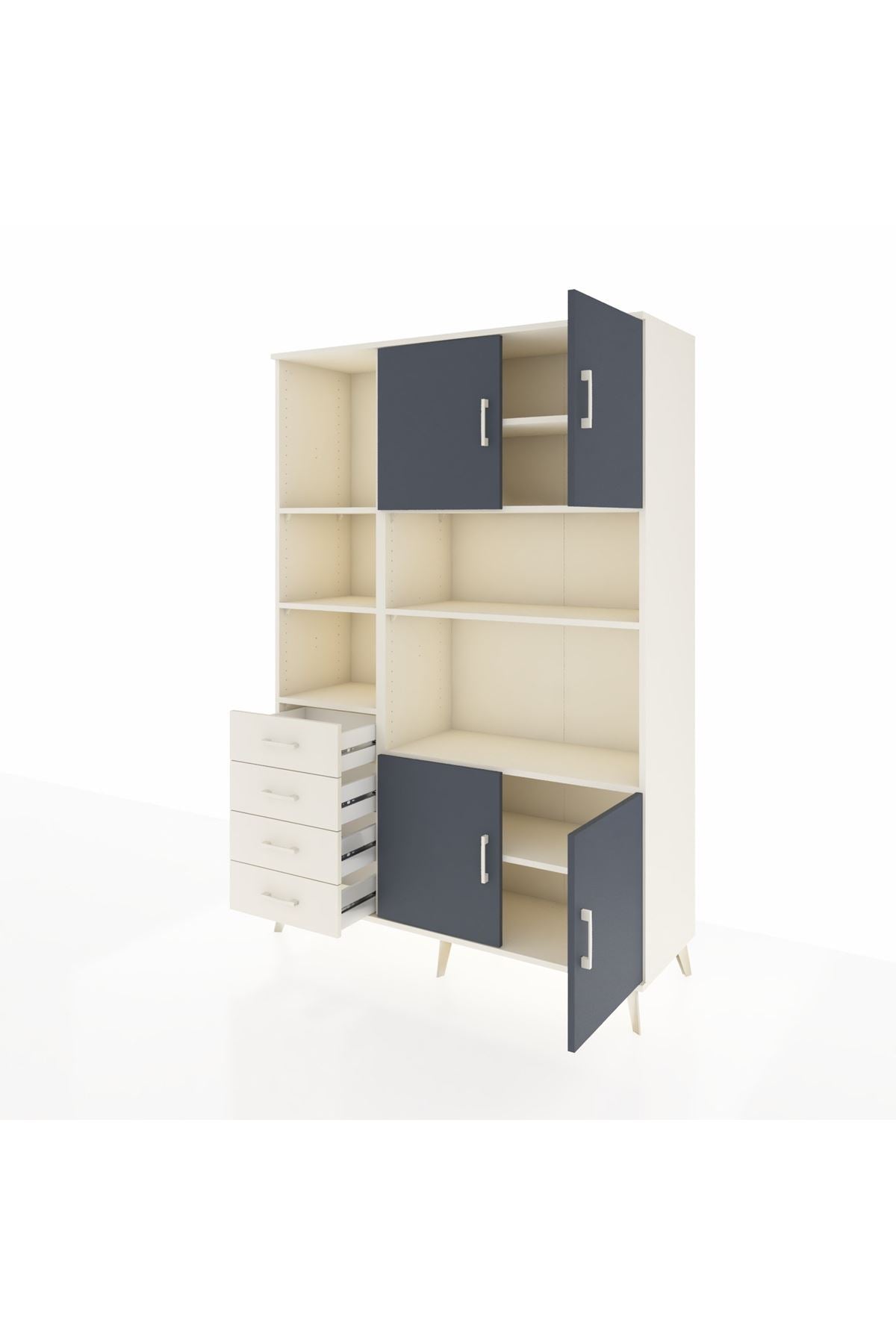 Hyperion Dolap 8 Raflı 4 Çekmeceli 4 Kapaklı 132x44x195 Aytaşı-Antrasit/Aytaşı