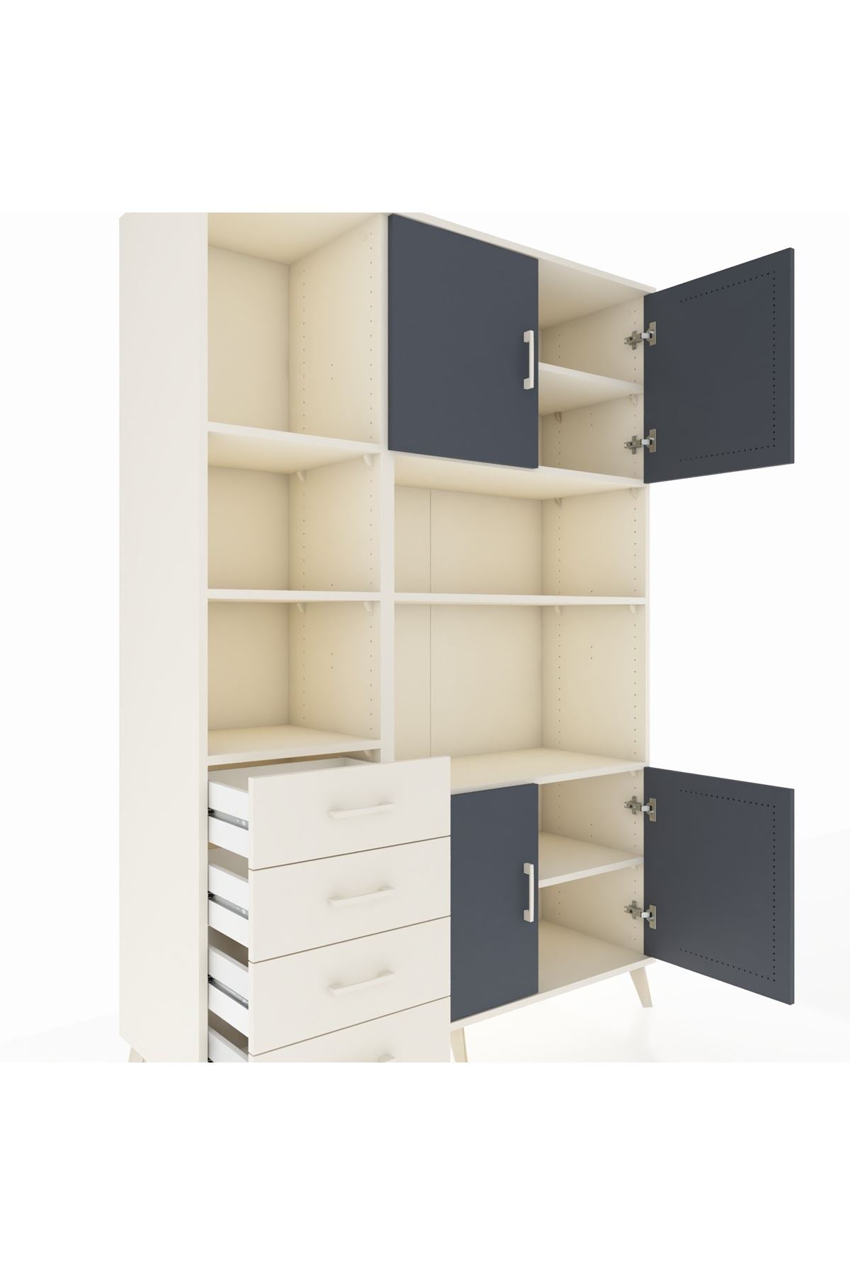 Hyperion Dolap 8 Raflı 4 Çekmeceli 4 Kapaklı 132x44x195 Aytaşı-Antrasit/Aytaşı