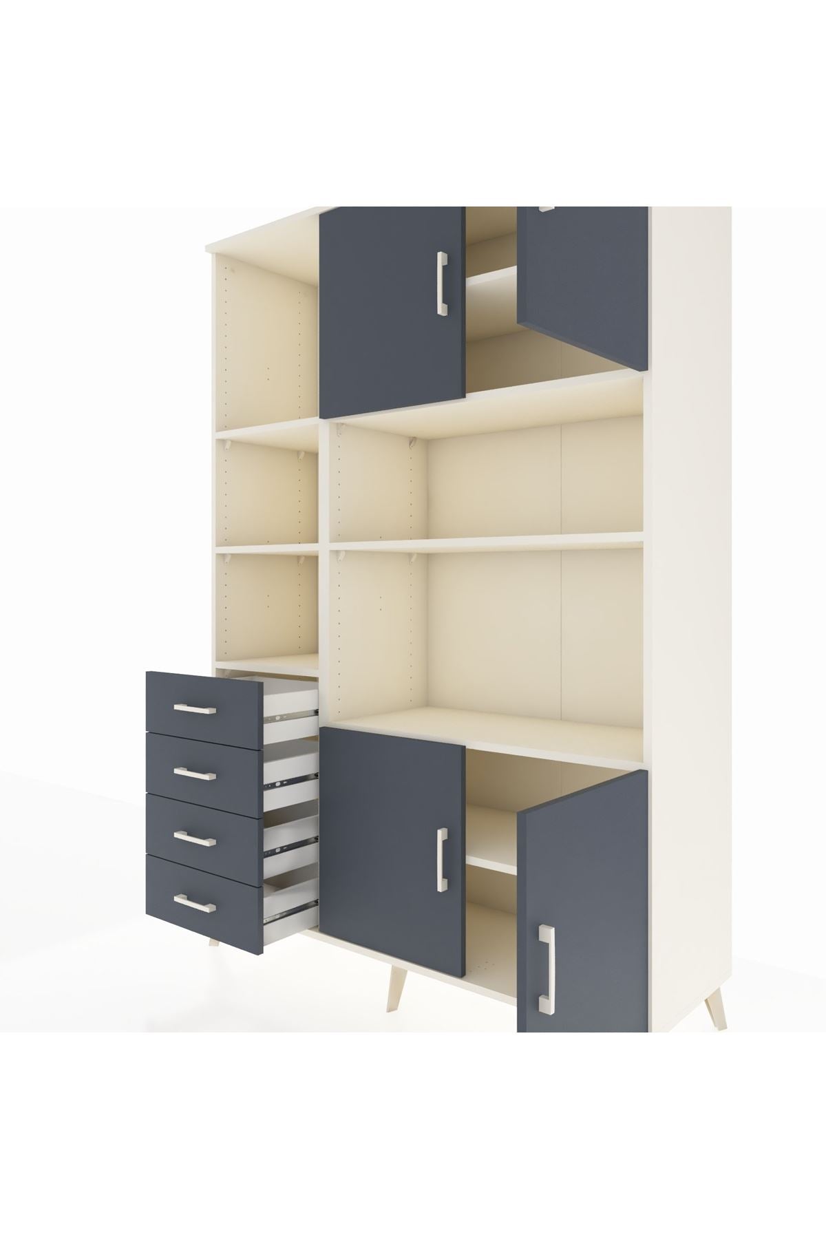 Hyperion Dolap 8 Raflı 4 Çekmeceli 4 Kapaklı 132x44x195 Aytaşı-Antrasit/Antrasit