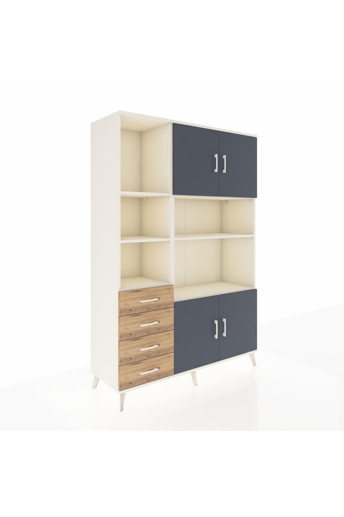 Hyperion Dolap 8 Raflı 4 Çekmeceli 4 Kapaklı 132x44x195 Aytaşı-Antrasit/Çam