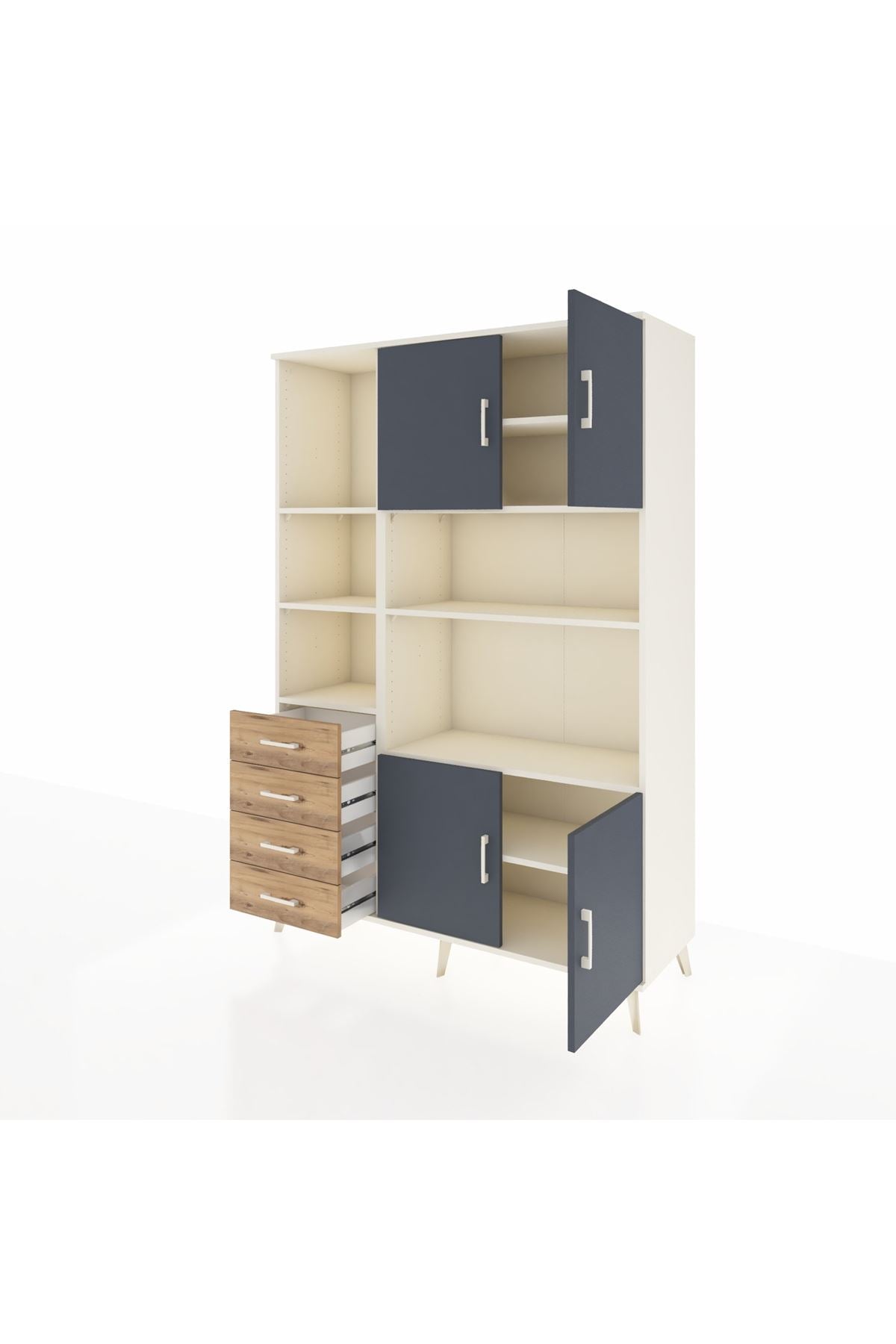 Hyperion Dolap 8 Raflı 4 Çekmeceli 4 Kapaklı 132x44x195 Aytaşı-Antrasit/Çam