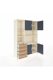 Hyperion Dolap 8 Raflı 4 Çekmeceli 4 Kapaklı 132x44x195 Aytaşı-Antrasit/Çam