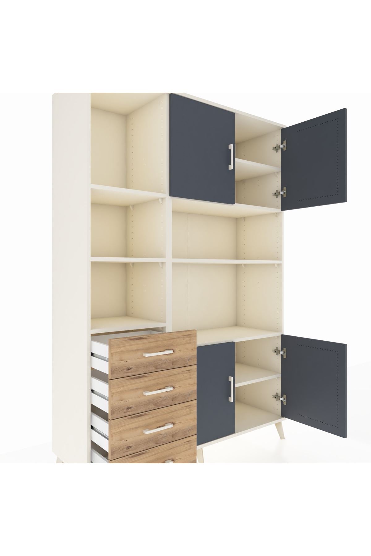 Hyperion Dolap 8 Raflı 4 Çekmeceli 4 Kapaklı 132x44x195 Aytaşı-Antrasit/Çam