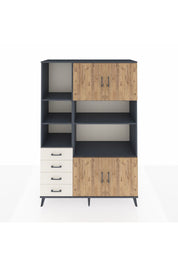 Hyperion Dolap 8 Raflı 4 Çekmeceli 4 Kapaklı 132x44x195 Antrasit-Çam/Aytaşı