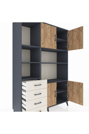 Hyperion Dolap 8 Raflı 4 Çekmeceli 4 Kapaklı 132x44x195 Antrasit-Çam/Aytaşı