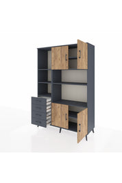 Hyperion Dolap 8 Raflı 4 Çekmeceli 4 Kapaklı 132x44x195 Antrasit-Çam/Antrasit