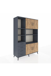 Hyperion Dolap 8 Raflı 4 Çekmeceli 4 Kapaklı 132x44x195 Antrasit-Çam/Antrasit