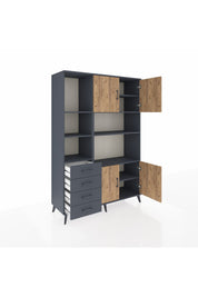 Hyperion Dolap 8 Raflı 4 Çekmeceli 4 Kapaklı 132x44x195 Antrasit-Çam/Antrasit