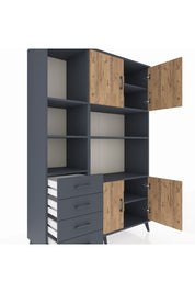 Hyperion Dolap 8 Raflı 4 Çekmeceli 4 Kapaklı 132x44x195 Antrasit-Çam/Antrasit