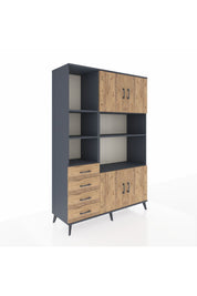 Hyperion Dolap 8 Raflı 4 Çekmeceli 4 Kapaklı 132x44x195 Antrasit-Çam/Çam