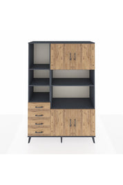 Hyperion Dolap 8 Raflı 4 Çekmeceli 4 Kapaklı 132x44x195 Antrasit-Çam/Çam