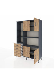 Hyperion Dolap 8 Raflı 4 Çekmeceli 4 Kapaklı 132x44x195 Antrasit-Çam/Çam
