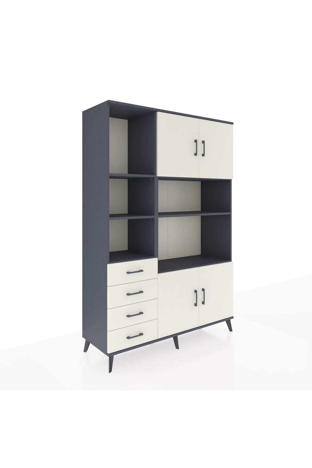 Hyperion Dolap 8 Raflı 4 Çekmeceli 4 Kapaklı 132x44x195 Antrasit-Aytaşı/Aytaşı