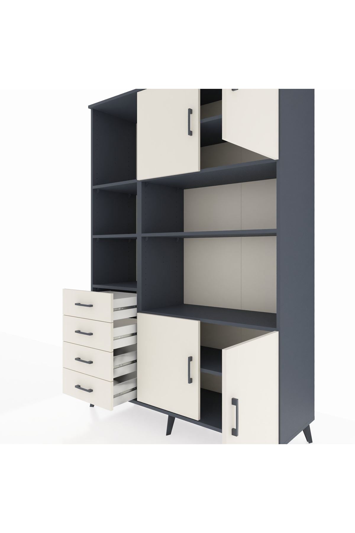 Hyperion Dolap 8 Raflı 4 Çekmeceli 4 Kapaklı 132x44x195 Antrasit-Aytaşı/Aytaşı