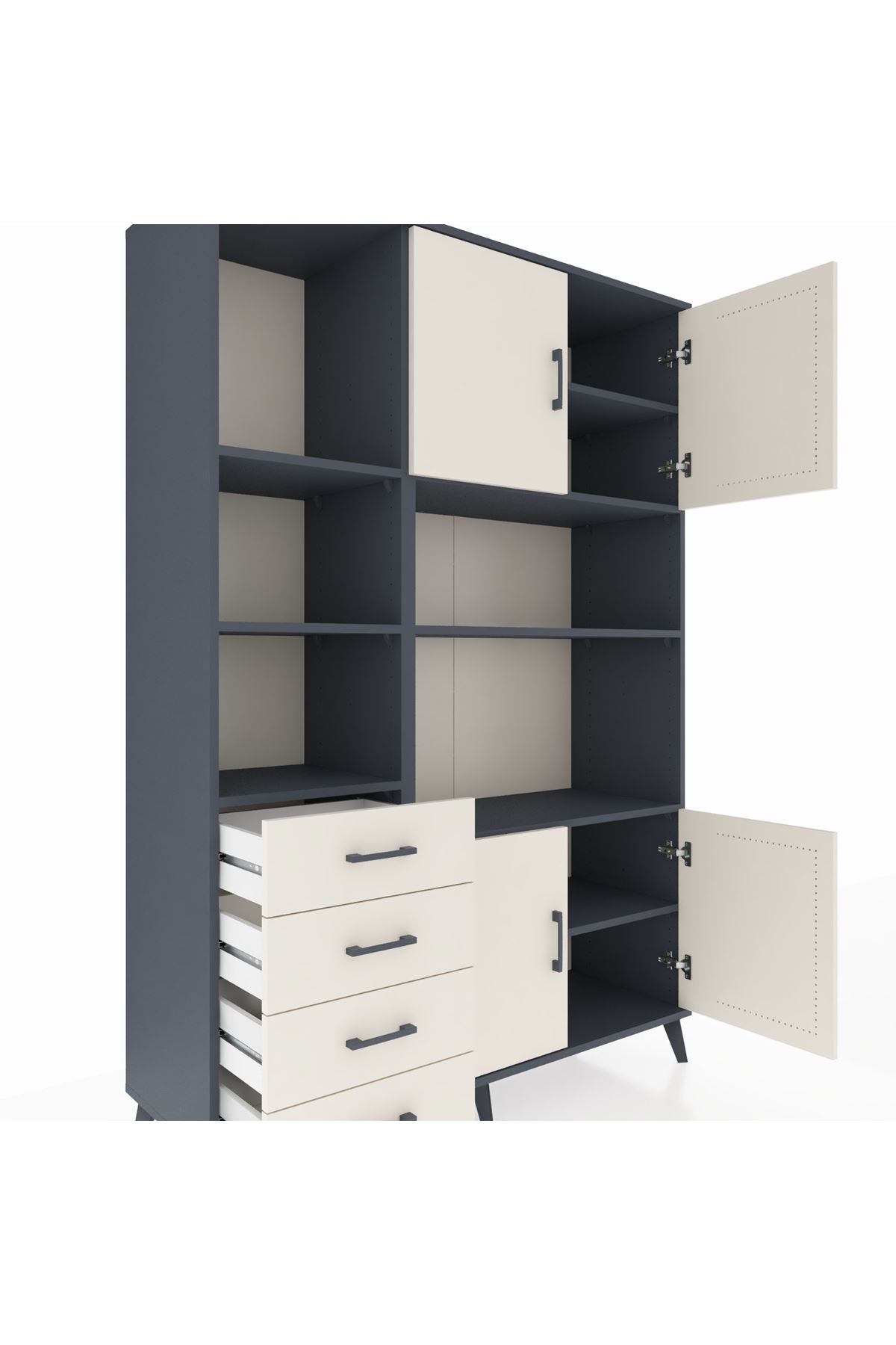 Hyperion Dolap 8 Raflı 4 Çekmeceli 4 Kapaklı 132x44x195 Antrasit-Aytaşı/Aytaşı