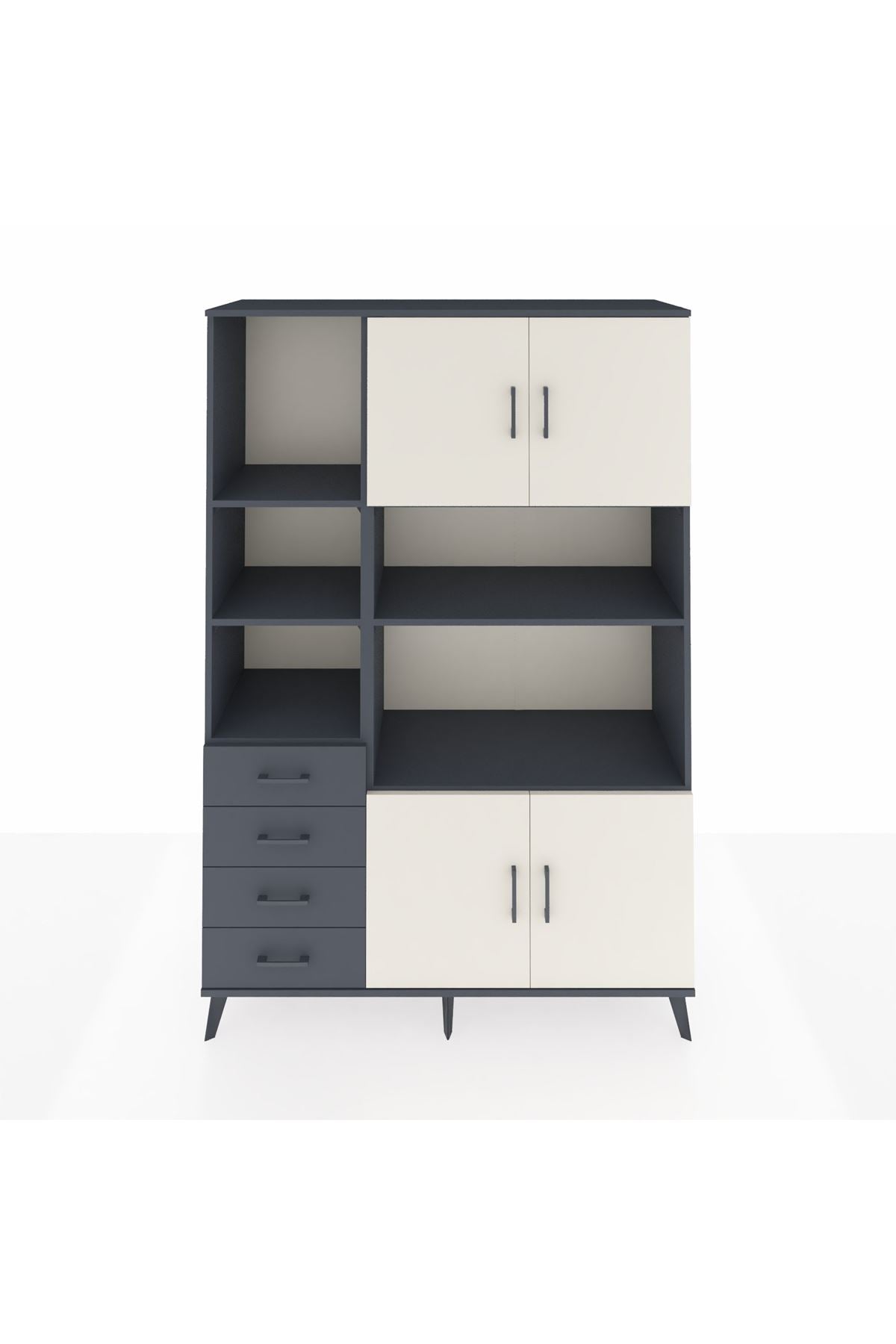 Hyperion Dolap 8 Raflı 4 Çekmeceli 4 Kapaklı 132x44x195 Antrasit-Aytaşı/Antrasit