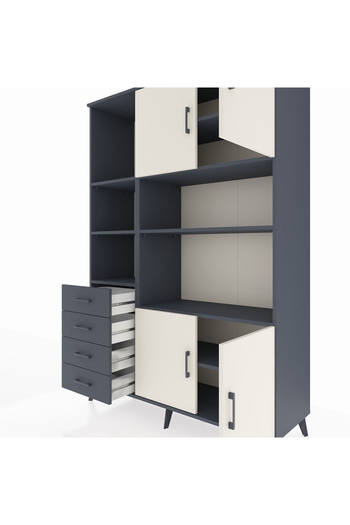 Hyperion Dolap 8 Raflı 4 Çekmeceli 4 Kapaklı 132x44x195 Antrasit-Aytaşı/Antrasit