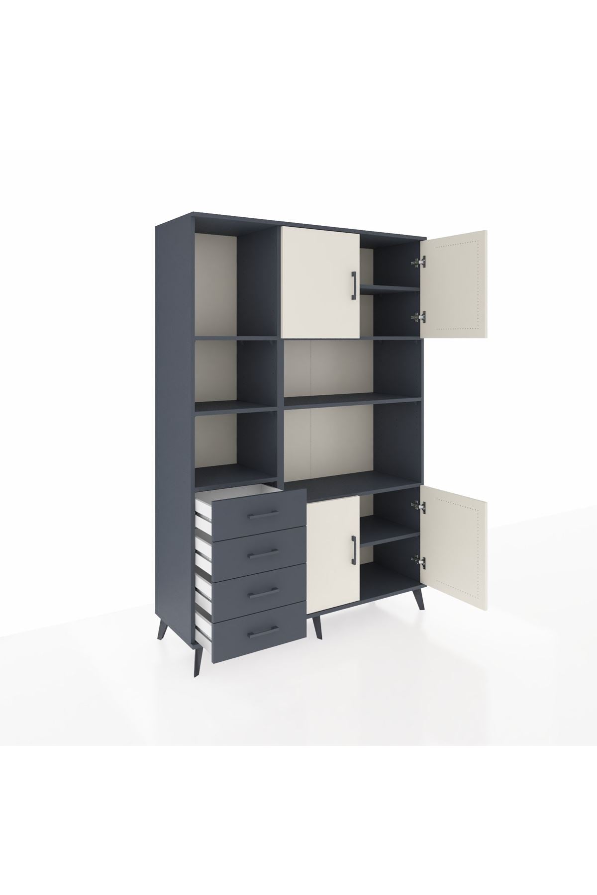 Hyperion Dolap 8 Raflı 4 Çekmeceli 4 Kapaklı 132x44x195 Antrasit-Aytaşı/Antrasit
