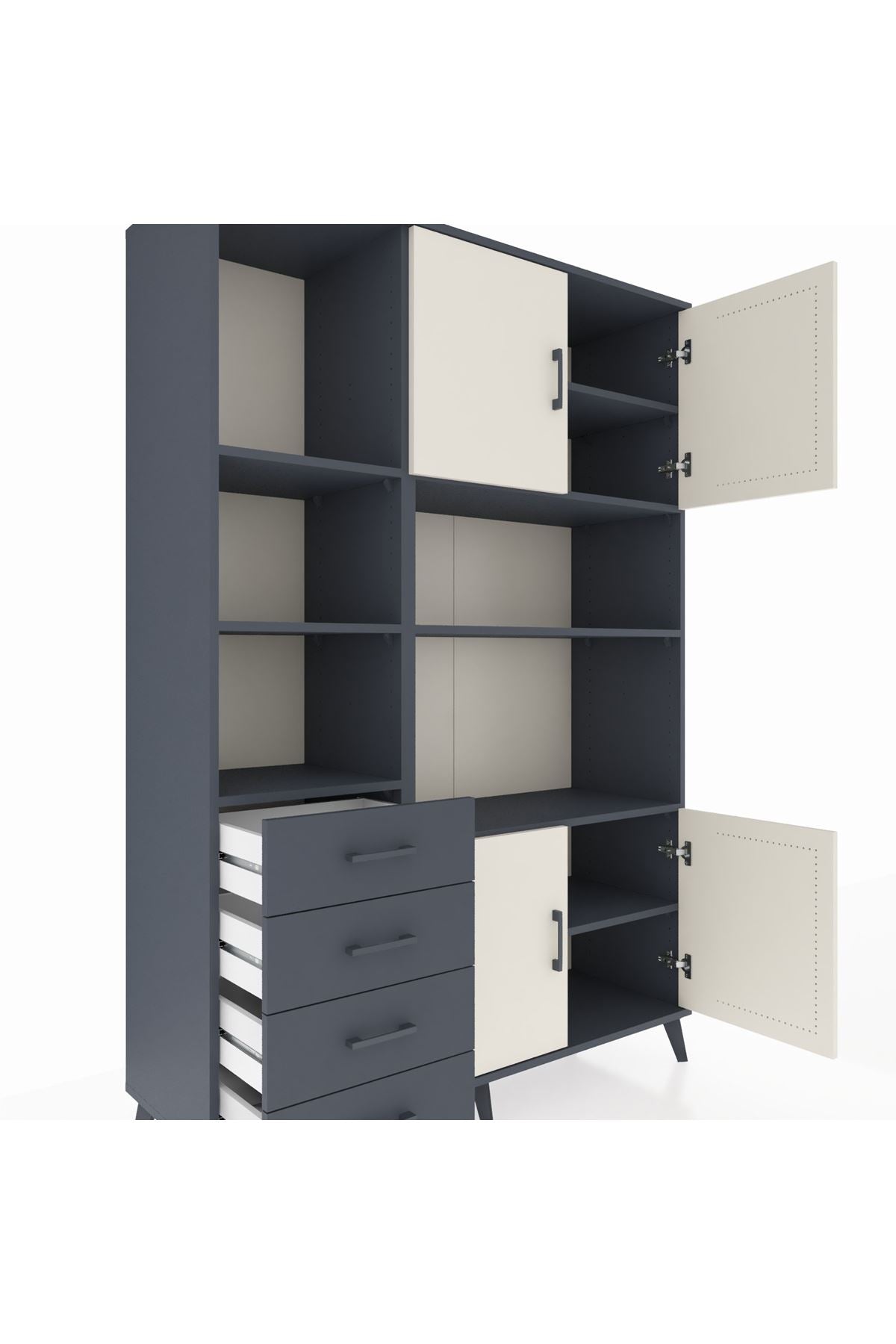 Hyperion Dolap 8 Raflı 4 Çekmeceli 4 Kapaklı 132x44x195 Antrasit-Aytaşı/Antrasit