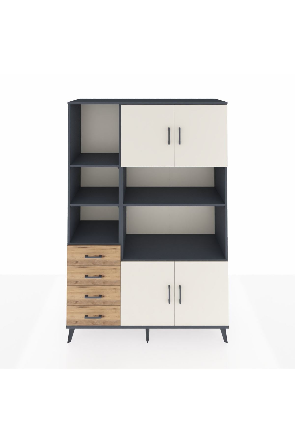Hyperion Dolap 8 Raflı 4 Çekmeceli 4 Kapaklı 132x44x195 Antrasit-Aytaşı/Çam