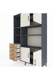 Hyperion Dolap 8 Raflı 4 Çekmeceli 4 Kapaklı 132x44x195 Antrasit-Aytaşı/Çam