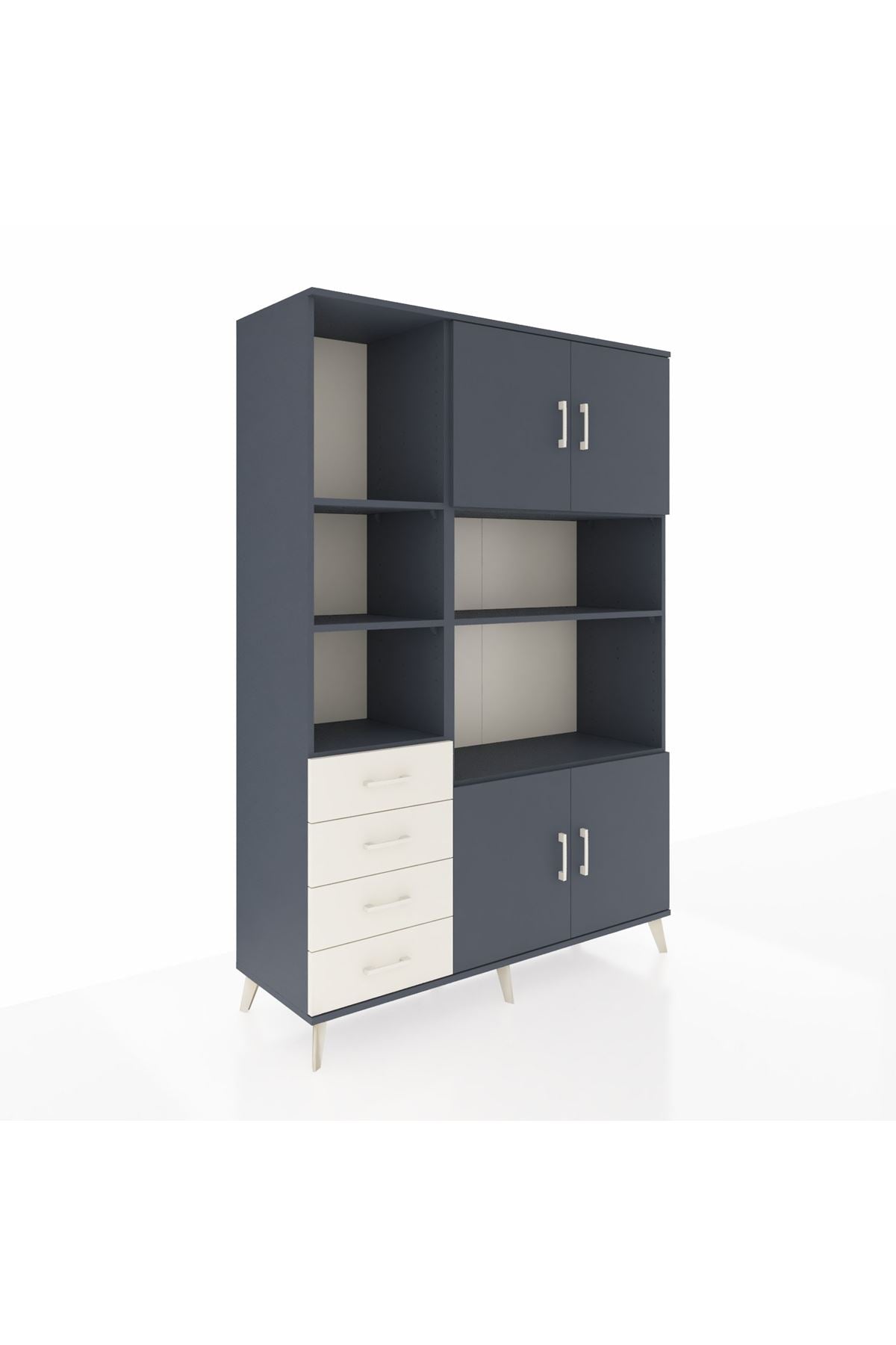 Hyperion Dolap 8 Raflı 4 Çekmeceli 4 Kapaklı 132x44x195 Antrasit-Antrasit/Aytaşı