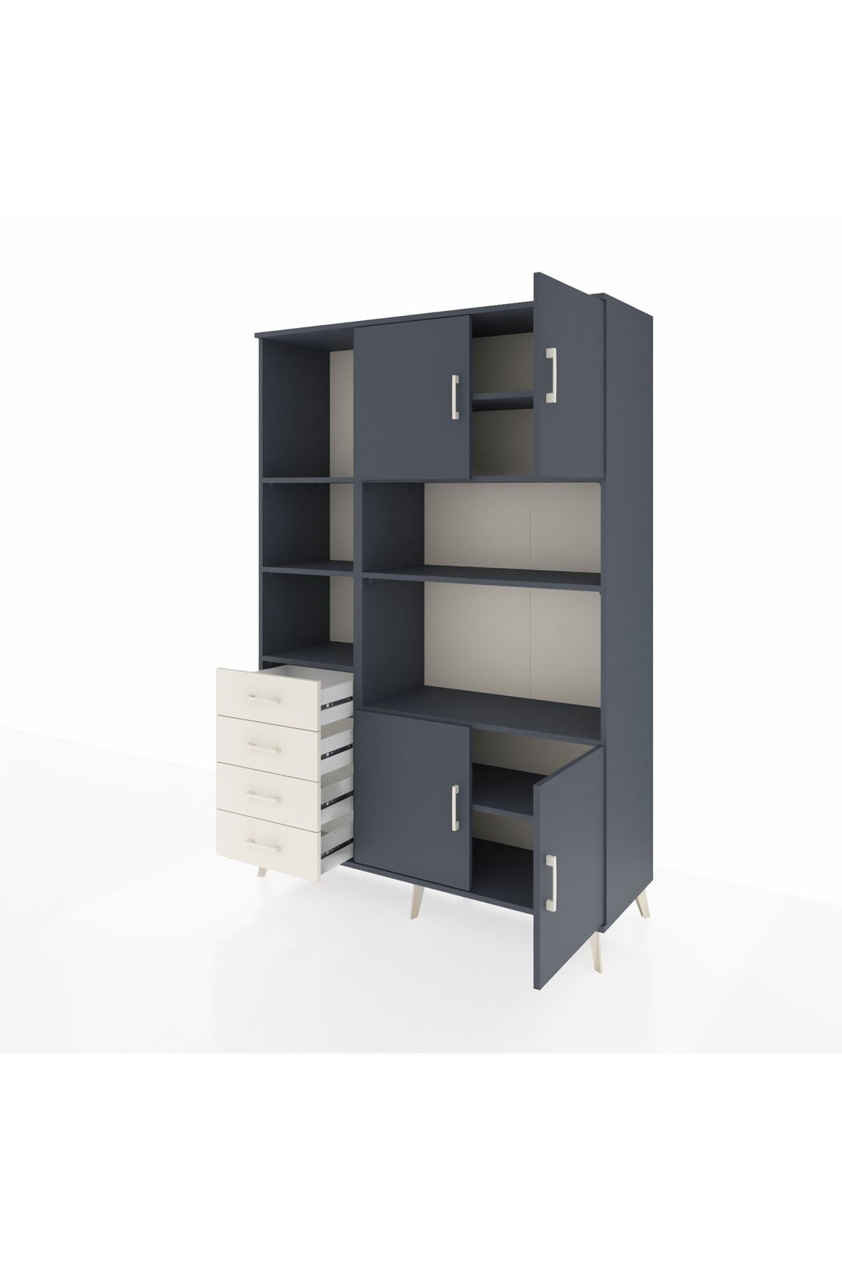 Hyperion Dolap 8 Raflı 4 Çekmeceli 4 Kapaklı 132x44x195 Antrasit-Antrasit/Aytaşı