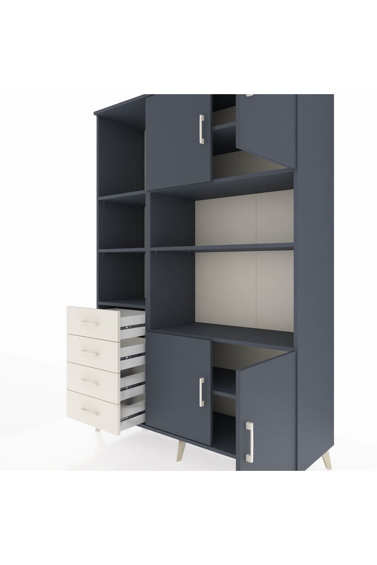 Hyperion Dolap 8 Raflı 4 Çekmeceli 4 Kapaklı 132x44x195 Antrasit-Antrasit/Aytaşı