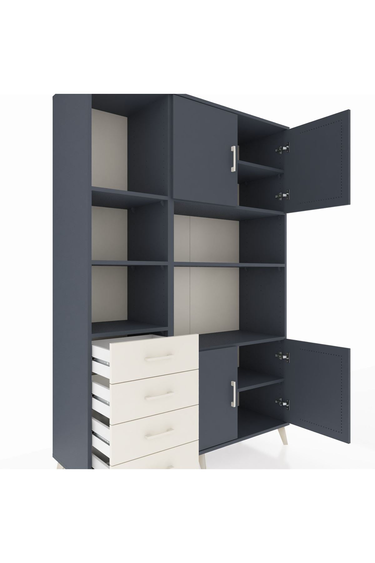 Hyperion Dolap 8 Raflı 4 Çekmeceli 4 Kapaklı 132x44x195 Antrasit-Antrasit/Aytaşı
