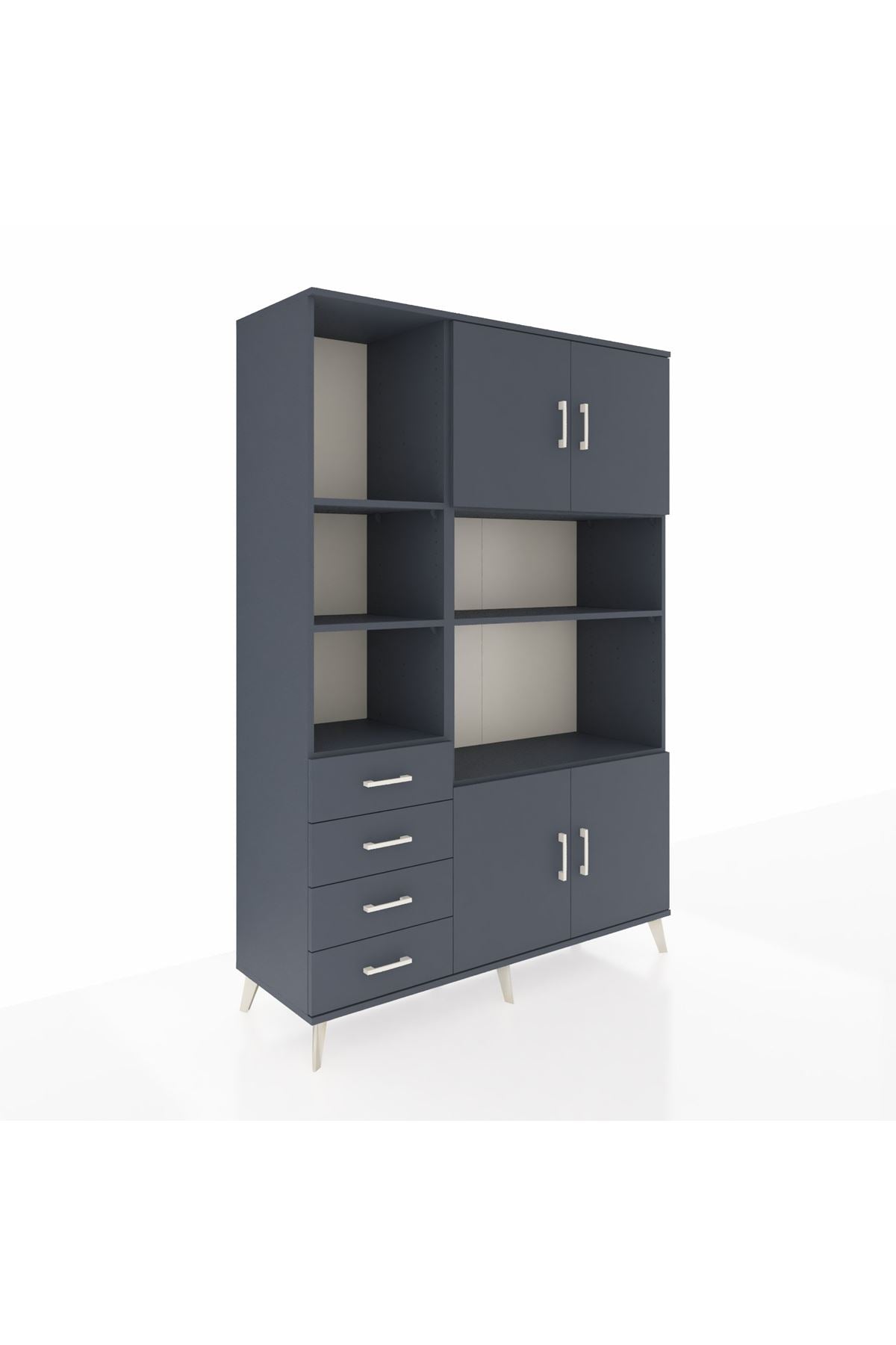 Hyperion Dolap 8 Raflı 4 Çekmeceli 4 Kapaklı 132x44x195 Antrasit-Antrasit/Antrasit
