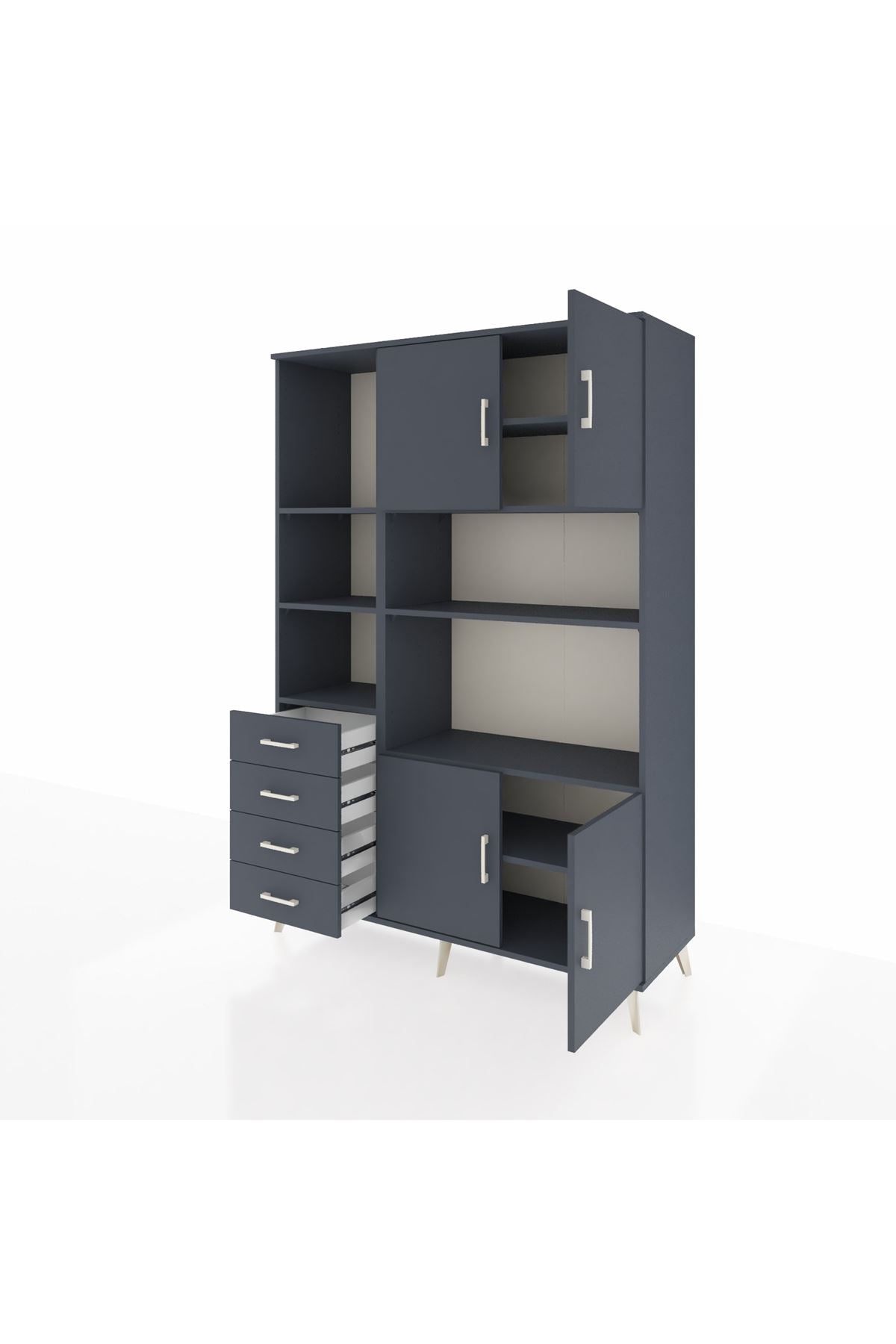 Hyperion Dolap 8 Raflı 4 Çekmeceli 4 Kapaklı 132x44x195 Antrasit-Antrasit/Antrasit