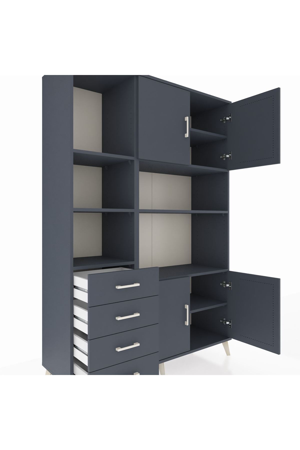 Hyperion Dolap 8 Raflı 4 Çekmeceli 4 Kapaklı 132x44x195 Antrasit-Antrasit/Antrasit