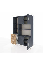 Hyperion Dolap 8 Raflı 4 Çekmeceli 4 Kapaklı 132x44x195 Antrasit-Antrasit/Çam