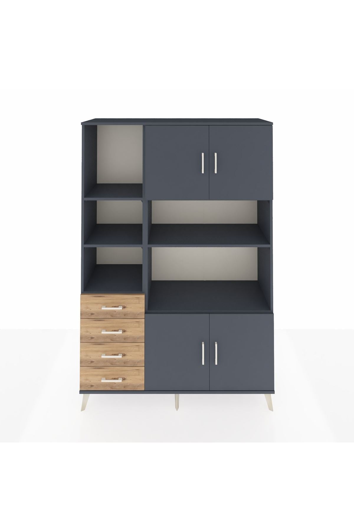 Hyperion Dolap 8 Raflı 4 Çekmeceli 4 Kapaklı 132x44x195 Antrasit-Antrasit/Çam