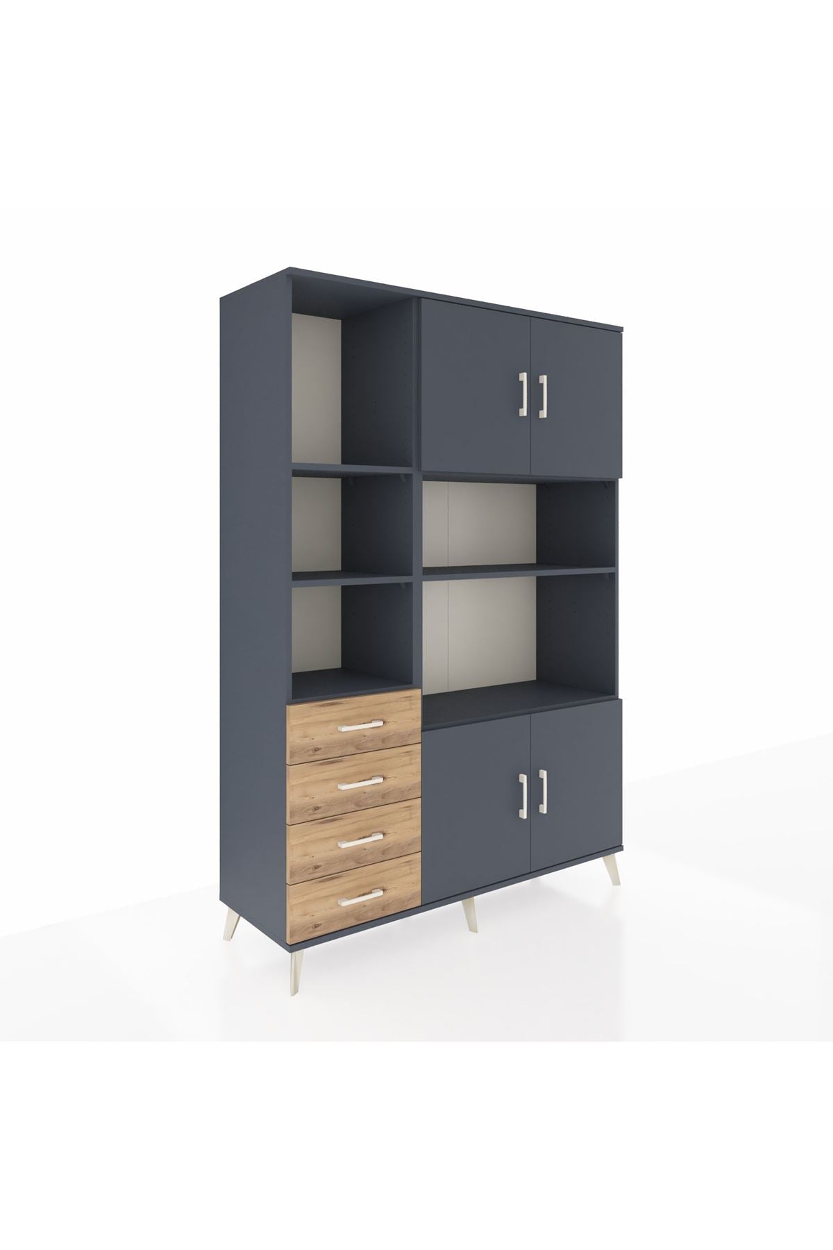 Hyperion Dolap 8 Raflı 4 Çekmeceli 4 Kapaklı 132x44x195 Antrasit-Antrasit/Çam